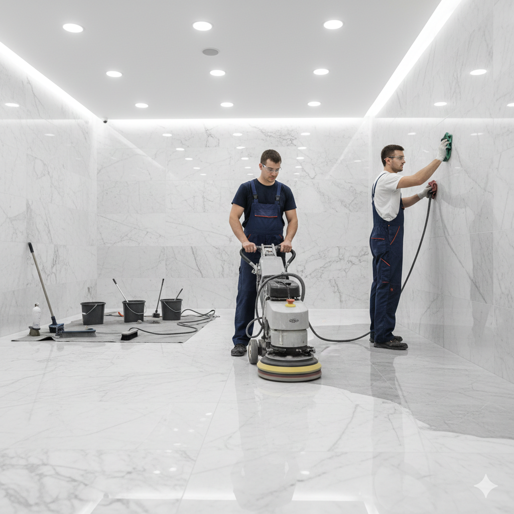 Limpieza de mármol en oficina